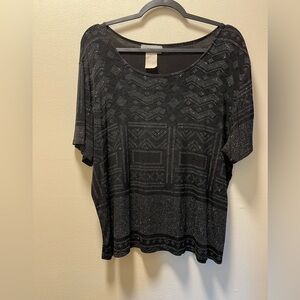 Ultimate Woman Y2K Casual Glam Sparkling Chic Tunic Shirt, Sz XL, Sparkles/Black